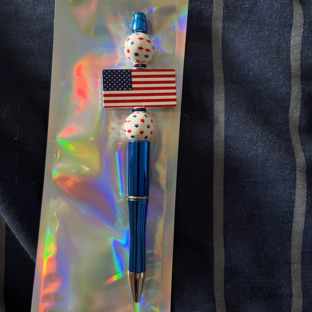 Patriotic Flag Beaded Blue Pen